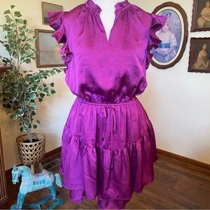Entro • Fuchsia Purple Ruffle Sleeve Tiered Mini Dress • Size L NWT